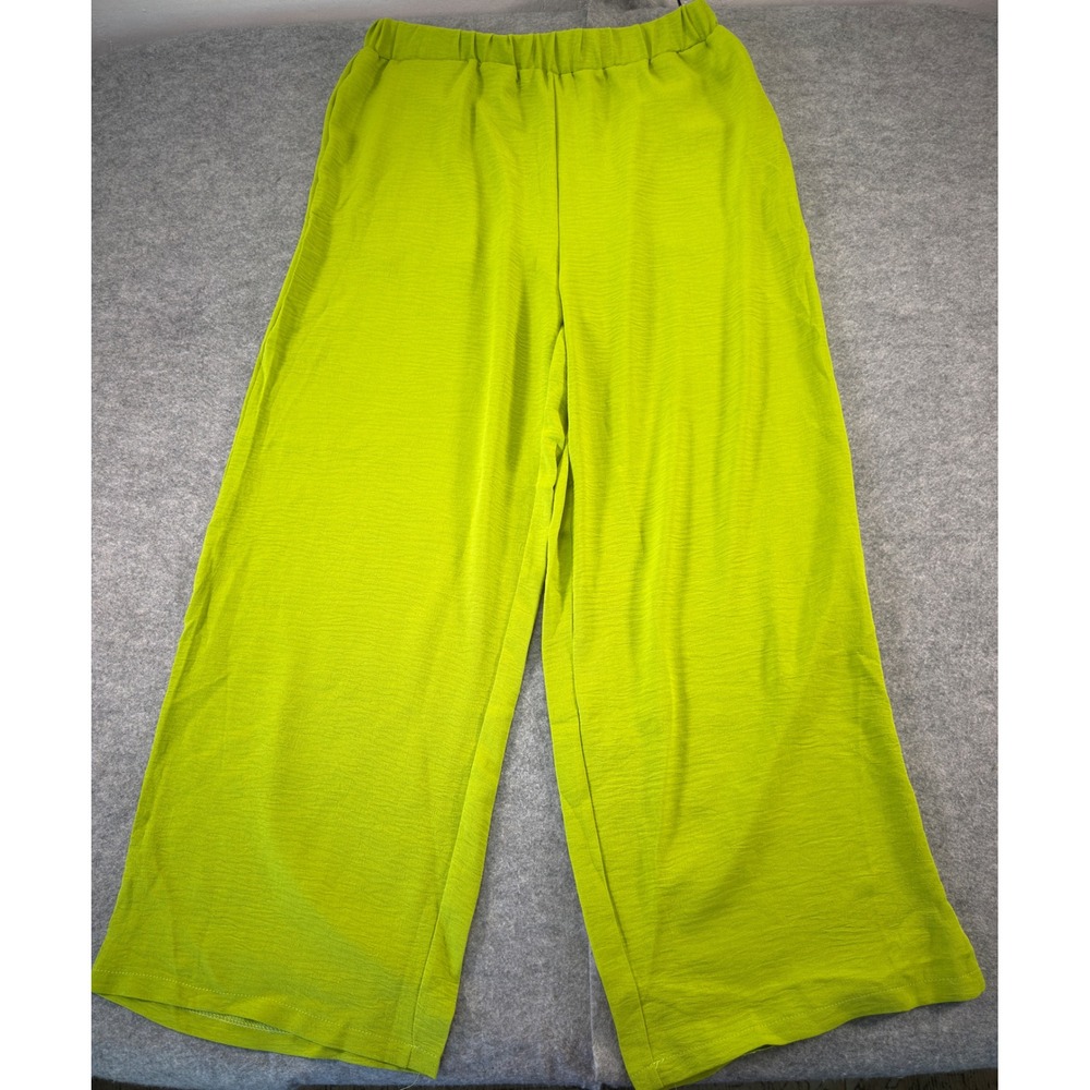 Unbranded Wide Leg Pants Women XL Lime Green Textured Elastic Waist Flowy - Picture 4 of 16